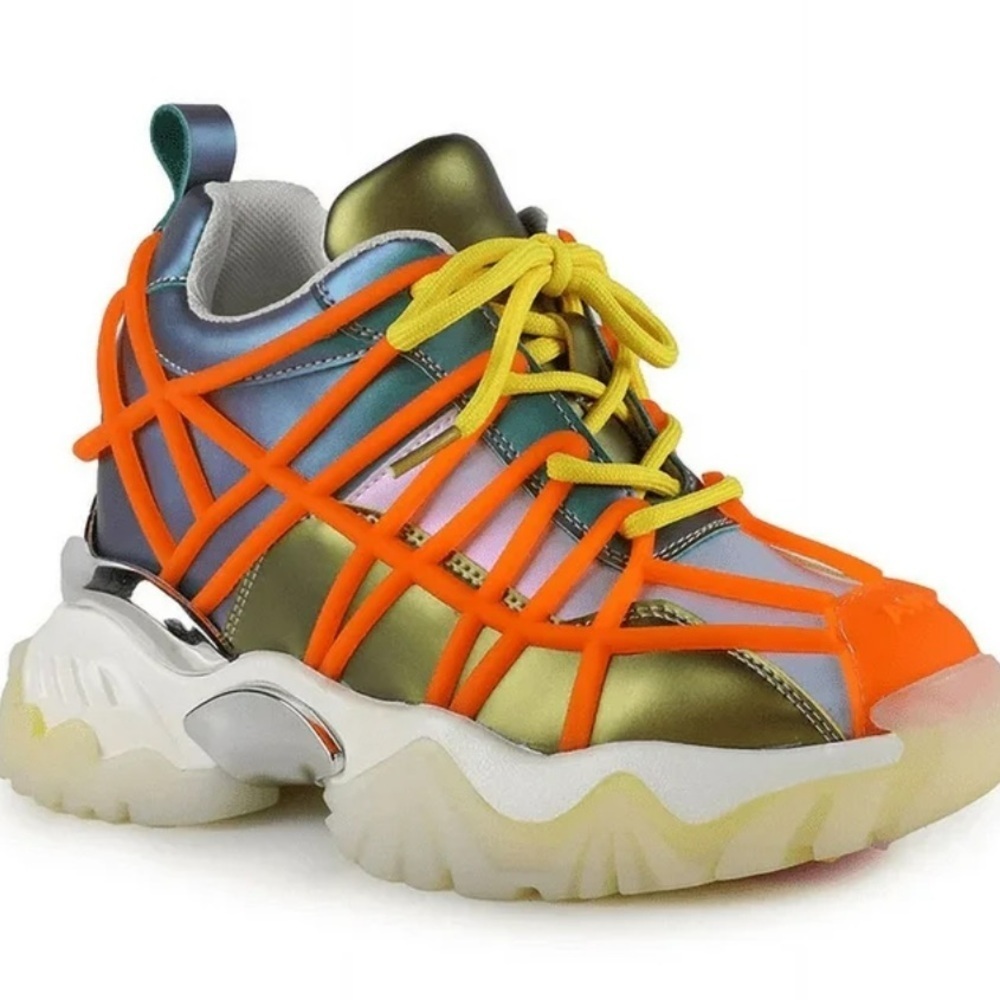 Colorful Women's Sneakers Platform Anthony Wang High Top Orange White — image 5 of 7